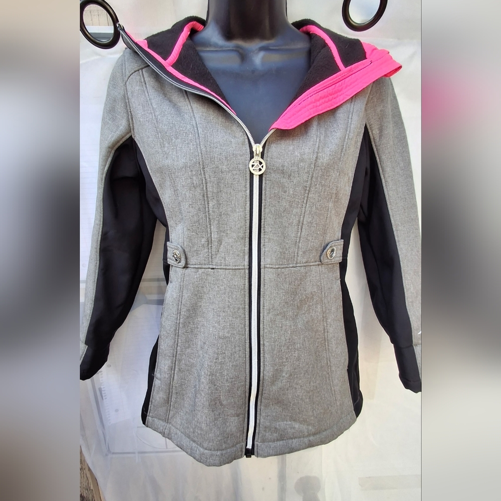 Women's Gray and Pink Hooded Jacket